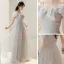 Fashion Grey Rhinestone Evening Dresses  2022 A-Line / Princess Spaghetti Straps Bow Short Sleeve Backless Floor-Length / Long Evening Party Formal Dresses