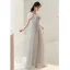 Fashion Grey Rhinestone Evening Dresses  2022 A-Line / Princess Spaghetti Straps Bow Short Sleeve Backless Floor-Length / Long Evening Party Formal Dresses