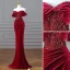 Charming Burgundy Beading Sequins Suede Evening Dresses 2023 Trumpet / Mermaid Velour Off-The-Shoulder Short Sleeve Backless Floor-Length / Long Evening Party Formal Dresses