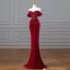 Charming Burgundy Beading Sequins Suede Evening Dresses 2023 Trumpet / Mermaid Velour Off-The-Shoulder Short Sleeve Backless Floor-Length / Long Evening Party Formal Dresses