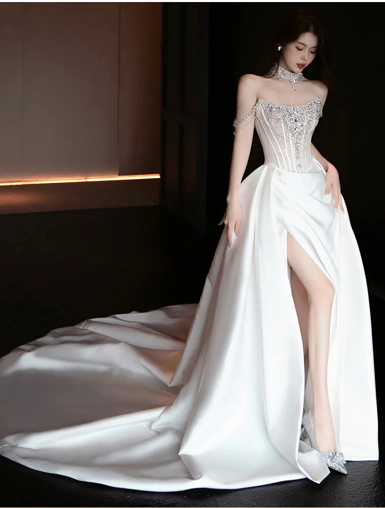 open lace back dress Princess Wedding Dress A-line Strapless Bodice Corset – Lisposa main image 0