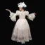 Vintage / Retro Medieval Champagne Flower Girl Dresses 2024 3D Lace Printing Floor-Length / Long High Neck 1/2 Sleeves A-Line / Princess Wedding Cosplay Prom Ball Gown Wedding Party Dresses