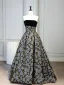 Vintage / Retro Black Floral Prom Dresses 2025 A-Line / Princess Strapless Sleeveless Backless Sweep Train Formal Dresses