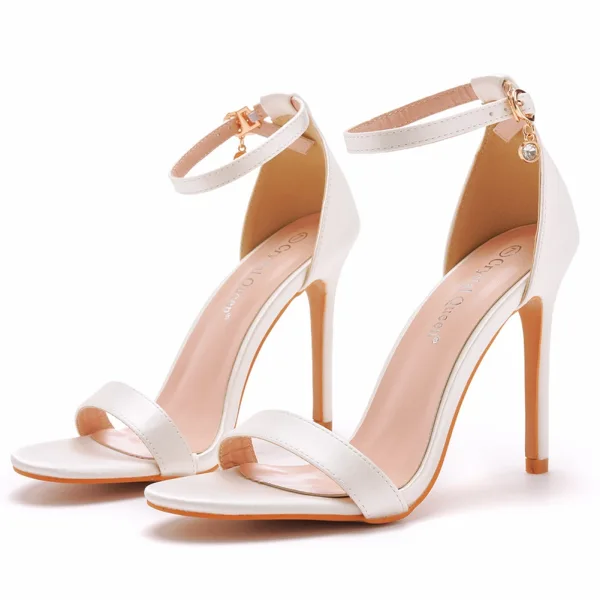 Sexy Blanche Été Soirée Sandales Femme 2023 Bride Cheville 10 cm Talons Aiguilles Peep Toes / Bout Ouvert Sandales Talons Hauts