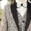Scintillantes Gris Paillettes Manches Longues Costume Garçon Mariage 2025 Mariage Bijoux De Corps Manteau Pantalon Chemise Cravate Gilet