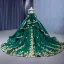High-end Dark Green Sequins Lace Flower Appliques Prom Dresses 2023 Ball Gown Square Neckline Sleeveless Backless Bow Royal Train Prom Formal Dresses