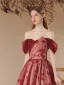 Chic / Beautiful Burgundy Sequins Printing Prom Dresses 2023 A-Line / Princess Off-The-Shoulder Short Sleeve Backless Floor-Length / Long Formal Dresses