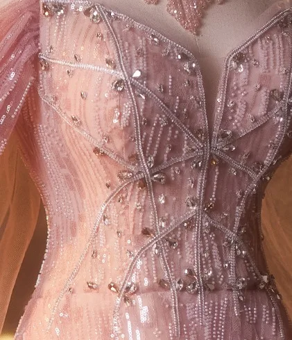 Luxus / Herrlich Rosa Handgefertigt Perlenstickerei Pailletten Strass Ballkleider 2025 A Linie Off Shoulder Kurze Ärmel Sweep / Pinsel Zug Ball Festliche Kleider