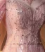Luxus / Herrlich Rosa Handgefertigt Perlenstickerei Pailletten Strass Ballkleider 2025 A Linie Off Shoulder Kurze Ärmel Sweep / Pinsel Zug Ball Festliche Kleider
