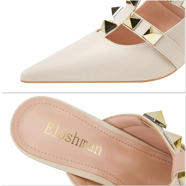 Romain Sexy Nues Soirée Rivet Chaussures Femmes 2022 T-Strap 6 cm Talons Aiguilles À Bout Pointu Talons Hauts