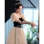 Chic / Beautiful Champagne Prom Dresses 2022 A-Line / Princess Square Neckline Puffy Short Sleeve Backless Floor-Length / Long Formal Dresses