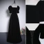 Elegant Black Velvet Prom Dresses 2023 A-Line / Princess Square Neckline Pearl Short Sleeve Backless Formal Dresses Prom Floor-Length / Long