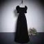 Elegant Black Velvet Prom Dresses 2023 A-Line / Princess Square Neckline Pearl Short Sleeve Backless Formal Dresses Prom Floor-Length / Long