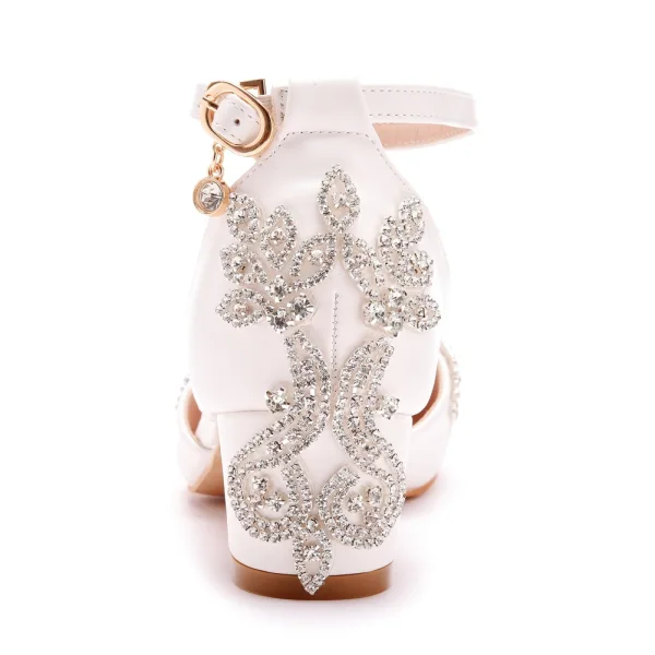 Élégant Blanche Faux Diamant Chaussure De Mariée 2023 Bride Cheville 7 cm Talons Aiguilles À Bout Pointu Mariage Sandales Talons Hauts