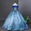 Vintage / Retro Pool Blue Prom Dresses 2025 Strapless Ball Gown Sleeveless Backless Floor-Length / Long Prom Formal Dresses
