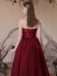 Chic / Beautiful Burgundy Appliques Prom Dresses 2024 A-Line / Princess Strapless Sleeveless Backless Floor-Length / Long Prom Formal Dresses