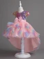 Chic / Beautiful Candy Pink Sequins Bow Sash Asymmetrical Birthday Flower Girl Dresses 2024 Ball Gown Scoop Neck Short Sleeve