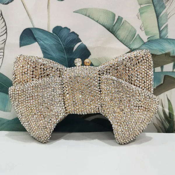 Bling Bling Mote Purple Rhinestone Sløyfe Metall Clutch Veske 2022 Aften