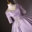 Vintage / Retro Elegant Lavender Beading Sequins Prom Dresses 2025 Ball Gown Scoop Neck Short Sleeve Backless Floor-Length / Long Formal Dresses
