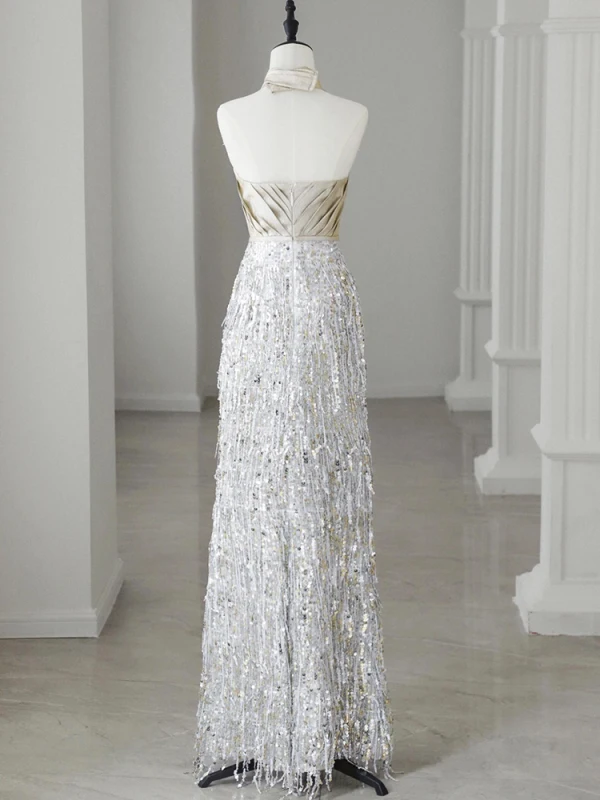 Scintillantes Blanche Perlage Paillettes Gland Robe De Soirée 2024 Trompette / Sirène Titulaire Sans Manches Dos Nu Longue Soirée Robe De Ceremonie