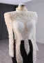 Haut de Gamme Deux tons Blanche Noire Fait main Perlage Perle Paillettes Robe De Soirée 2024 Trompette / Sirène Col Haut Manches Longues Tribunal Train Soirée