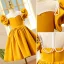 Chic / Beautiful Yellow Pearl Birthday Short Flower Girl Dresses 2023 Scoop Neck Puffy Short Sleeve Flower Girl Dresses
