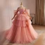 Fashion Blushing Pink Appliques Cascading Ruffles Prom Dresses 2024 Ball Gown Off-The-Shoulder Short Sleeve Backless Sweep Train Prom Formal Dresses
