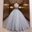 Charming Sky Blue Beading Pearl Sequins Prom Dresses 2022 Ball Gown Sleeveless Backless Floor-Length / Long Strapless Formal Dresses