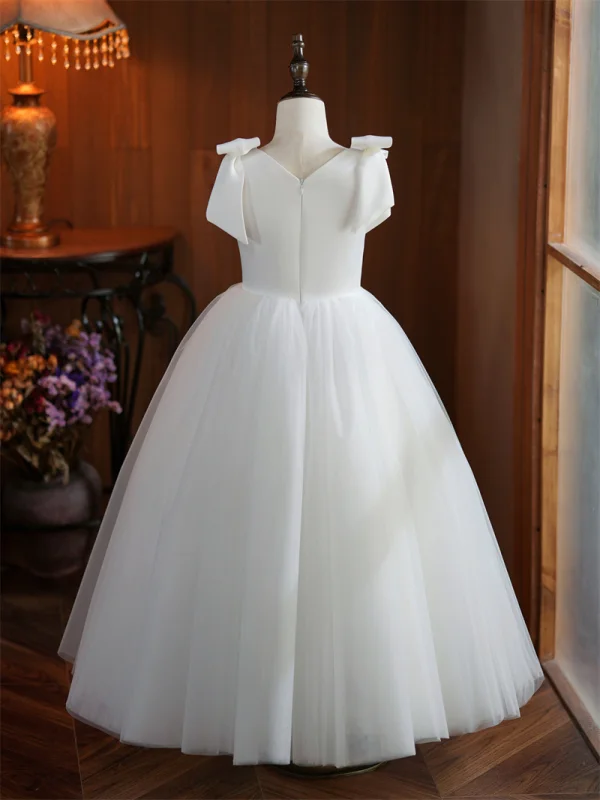 Chic / Beautiful Black Birthday Flower Girl Dresses 2024 Ball Gown V-Neck Sleeveless Backless Floor-Length / Long