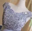 Elegante Himmelblau Pailletten Satin Ballkleider 2024 A Linie V-Ausschnitt Ärmel Rückenfreies Schleife Sweep / Pinsel Zug Ball Festliche Kleider