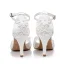 Schlicht Elegante Weiß Satin Spitze Blumen Brautschuhe 2026 Knöchelriemen 8 cm Stilettos Peeptoes Hochzeit Sandaletten Hochhackige