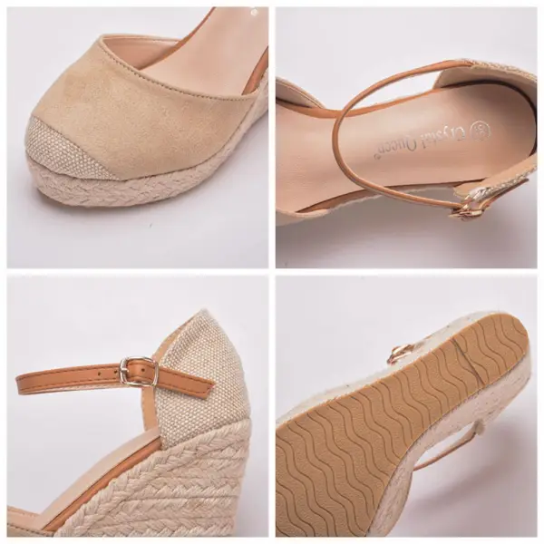 Chic / Beautiful Beige Street Wear Braid Womens Sandals 2022 9 cm Wedges Round Toe Womens Sandals