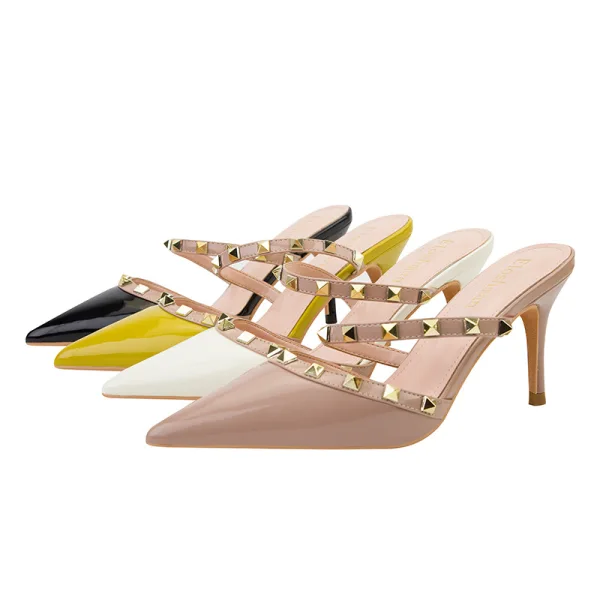 Sexy Black Rivet Evening Party Womens Shoes High Heels 2022 7 cm Stiletto Heels Pointed Toe Womens Shoes
