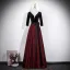 Vintage / Originale Bordeaux Noeud Ceinture Robe De Bal 2026 Princesse V-Cou 3/4 Manches Dos Nu