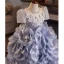 Flower Fairy Fashion Sky Blue Beading Pearl Appliques Sequins Birthday Flower Girl Dresses 2025 Ball Gown Scoop Neck Short Sleeve Backless Floor-Length / Long