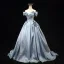 Fashion Sky Blue Ball Gown Prom Dresses 2025 Off-The-Shoulder Short Sleeve Backless Sweep Train Prom Formal Dresses