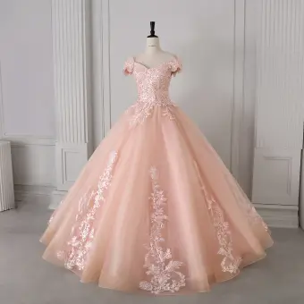 Élégant Rougissant Rose Fait Main Perlage Paillettes En Dentelle Fleur Robe De Bal 2026 Robe Boule De L Épaule Sans Manches Dos Nu Longue Tulle Robe De Ceremonie