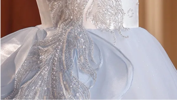Chinese style Sky Blue Beading Pearl Sequins Birthday Flower Girl Dresses 2024 Ball Gown High Neck Sleeveless Floor-Length / Long Flower Girl Dresses