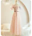 Chic / Beautiful Blushing Pink Beading Bridesmaid Dresses 2023 A-Line / Princess Short Sleeve Backless Sash Floor-Length / Long Bridesmaid Dresses