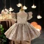 Chic / Beautiful Champagne Birthday Short Flower Girl Dresses 2022 Ball Gown Scoop Neck Beading Sequins Short Sleeve Flower Girl Dresses