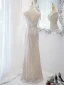Charming Silver Beading Tassel Sequins Lace Flower Evening Dresses 2023 Trumpet / Mermaid High Neck Sleeveless Floor-Length / Long Evening Party Formal Dresses