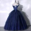 Charmant Marineblau Glanz Fallende Rüsche Ballkleider 2023 Ballkleid Spaghettiträger Ärmellos Rückenfreies Lange Ball Festliche Kleider