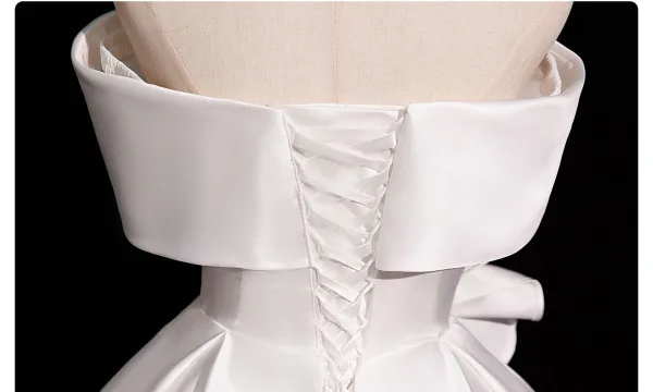 Elegant White Satin Flower Prom Dresses 2025 Ball Gown Off-The-Shoulder Short Sleeve Backless Floor-Length / Long Prom Formal Dresses