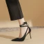 Fashion Black Evening Party Womens Sandals 2023 Leather Ankle Strap Bow 8 cm Stiletto Heels Pointed Toe High Heels