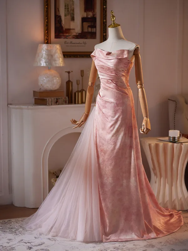 Romantisch Rosa Ballkleider 2026 A Linie Bandeau Ärmellos Rückenfreies Sweep / Pinsel Zug Ball Festliche Kleider