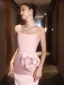 Charmant Rougissant Rose Appliques Robe De Soirée 2024 Trompette / Sirène Bretelles Spaghetti Sans Manches Dos Nu Longue Soirée Robe De Ceremonie