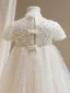 Elegant White Beading Pearl Sequins Wedding Flower Girl Dresses 2024 Ball Gown High Neck Short Sleeve Flower Girl Dresses Floor-Length / Long Tulle