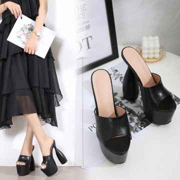 Sexy Blanche Cocktail Sandales Femme 2023 17 Cm Talons Épais Peep Toes Bout Ouvert Sandales Talons Hauts