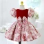Elegant Burgundy Floral Short Flower Girl Dresses 2022 Ball Gown Square Neckline Short Sleeve Bow Flower Girl Dresses