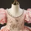 Charmant Haut de Gamme Rougissant Rose Anniversaire Robe Ceremonie Fille 2022 Robe Boule Encolure Dégagée Gonflée Dos Nu Manches Courtes Perlage Perle Faux Diamant Paillettes Longue Robe Ceremonie Fille